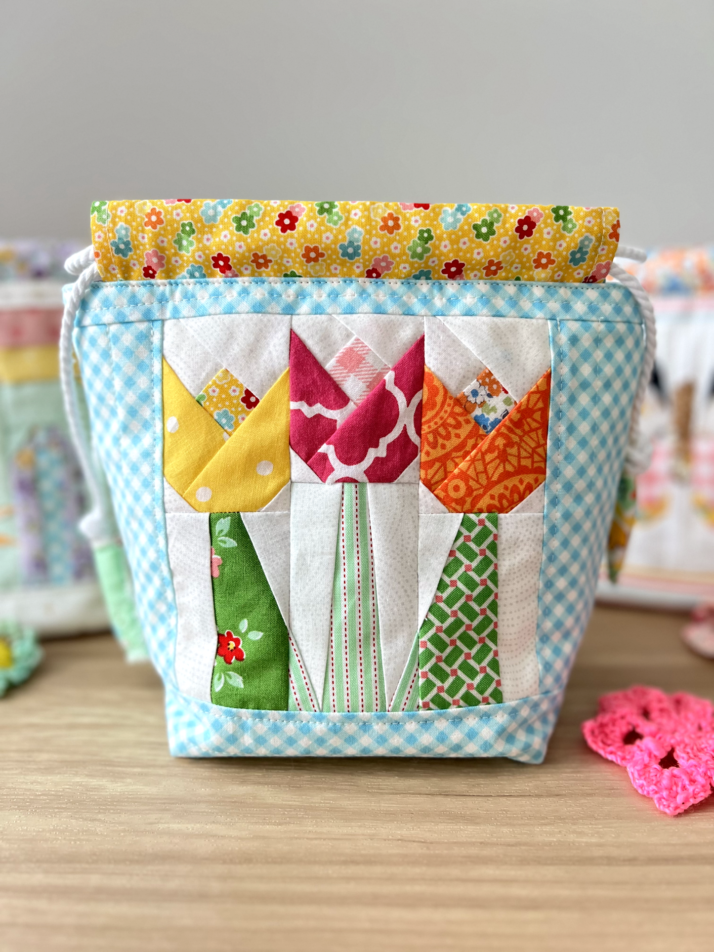 "Tulip Love" Quilted Drawstring Pouch