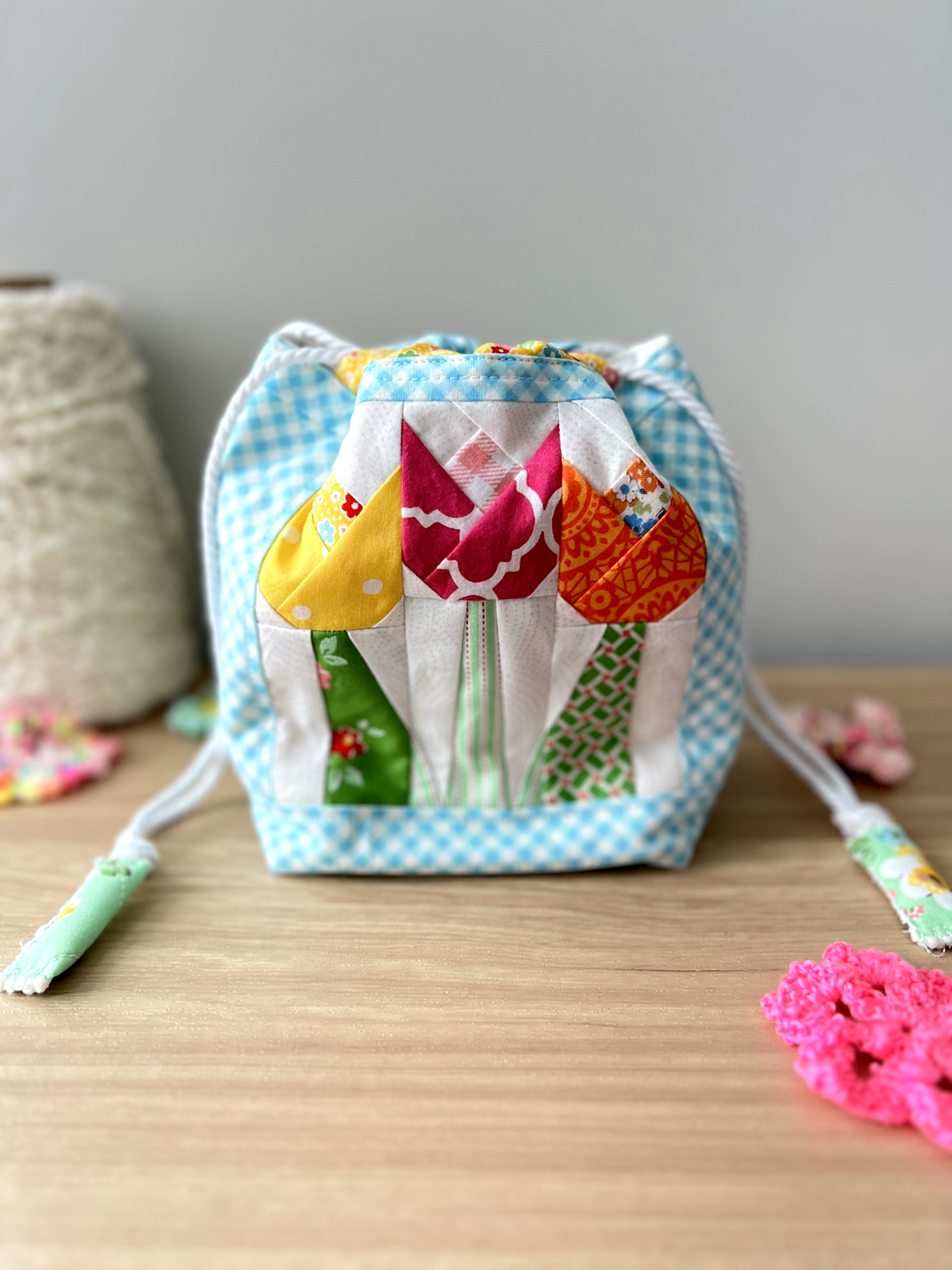 "Tulip Love" Quilted Drawstring Pouch