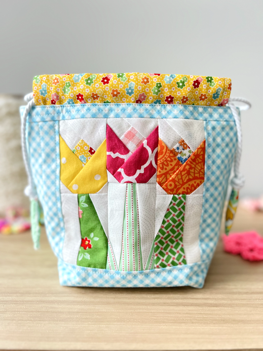 "Tulip Love" Quilted Drawstring Pouch