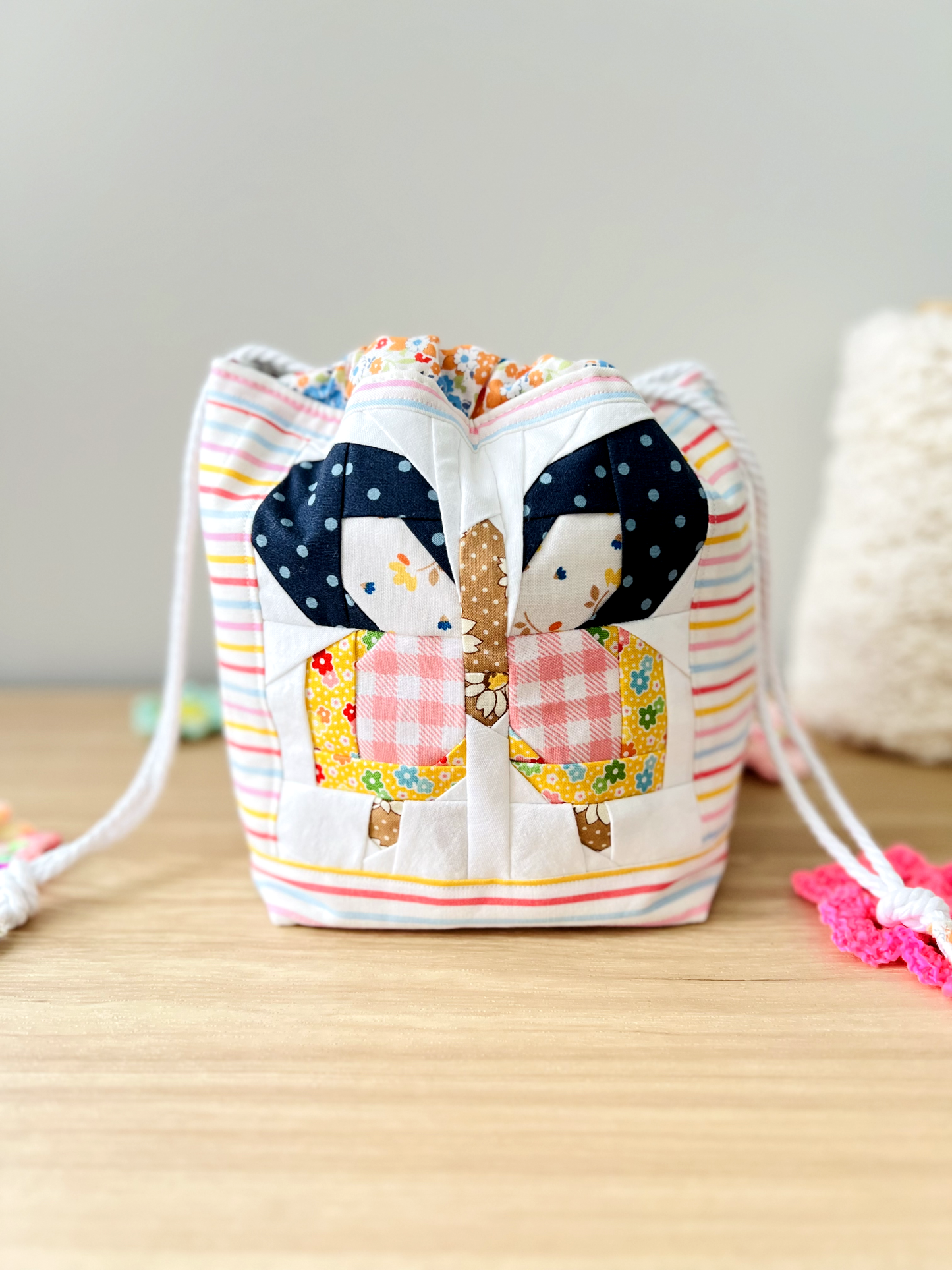 "Flutterby" Quilted Drawstring Pouch