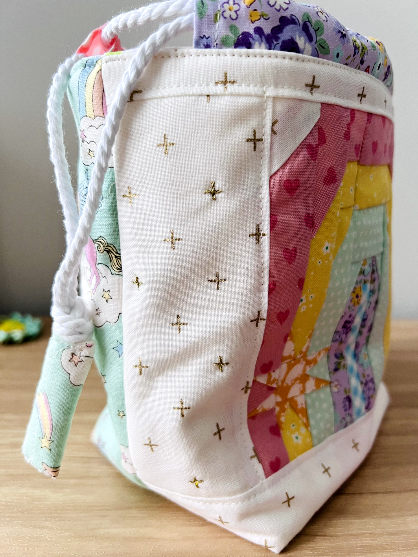 "Rainbows and Unicorns" Quilted Drawstring Pouch