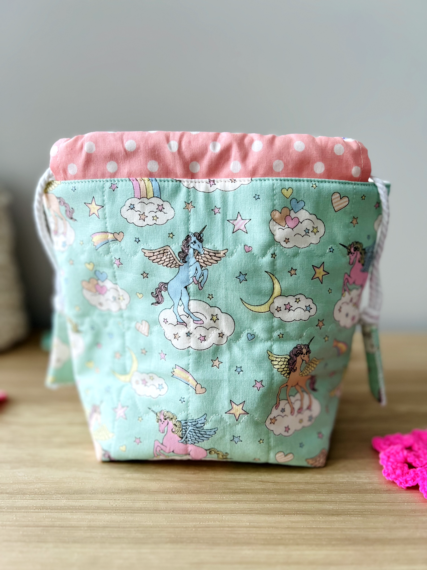 "Rainbows and Unicorns" Quilted Drawstring Pouch