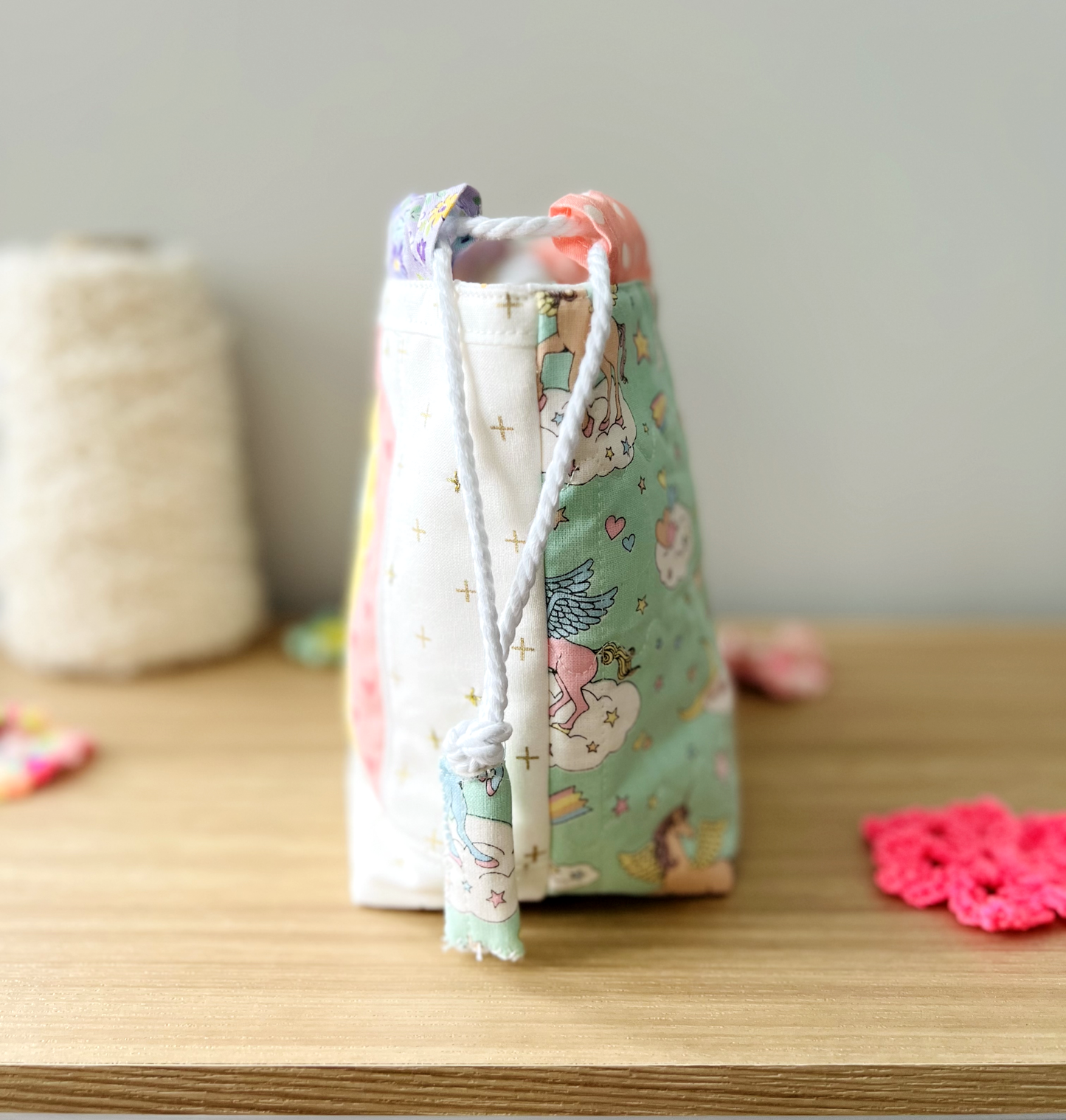 "Rainbows and Unicorns" Quilted Drawstring Pouch